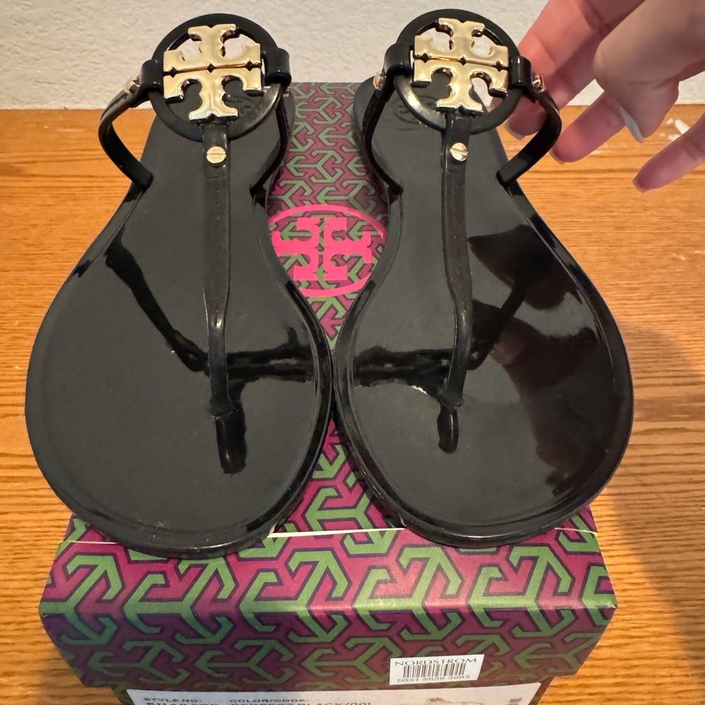 Tory Burch Black Sandals with Gold Accent